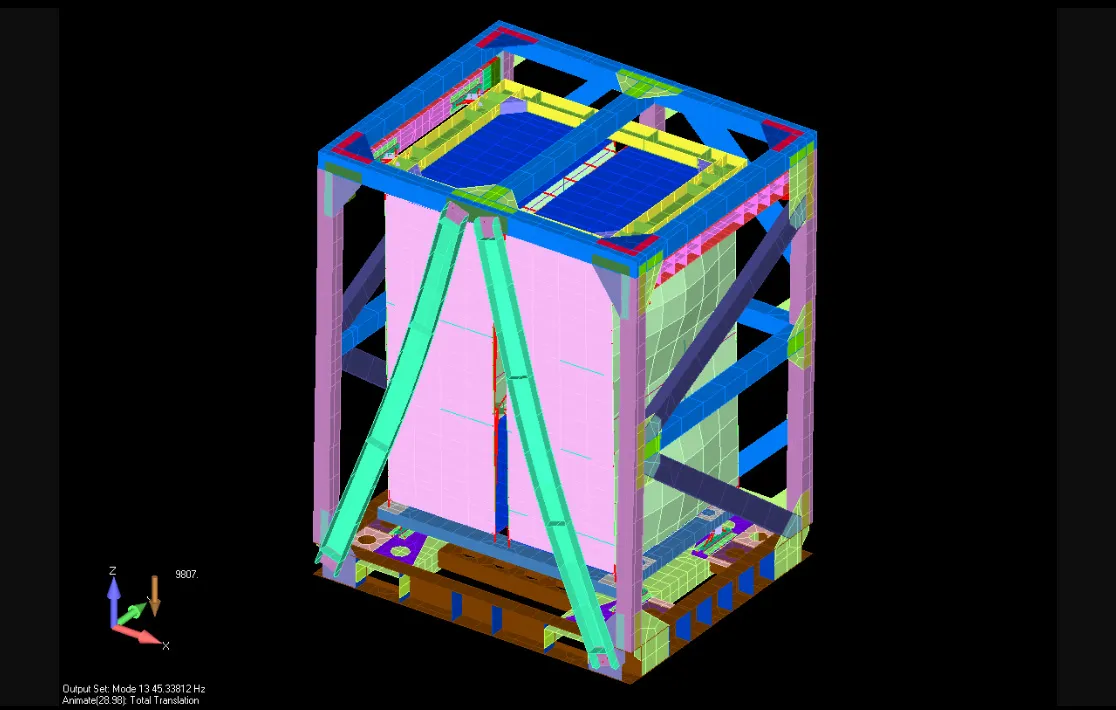 フレーム構造の振動解析（はり＋シェルモデル）のイメージ