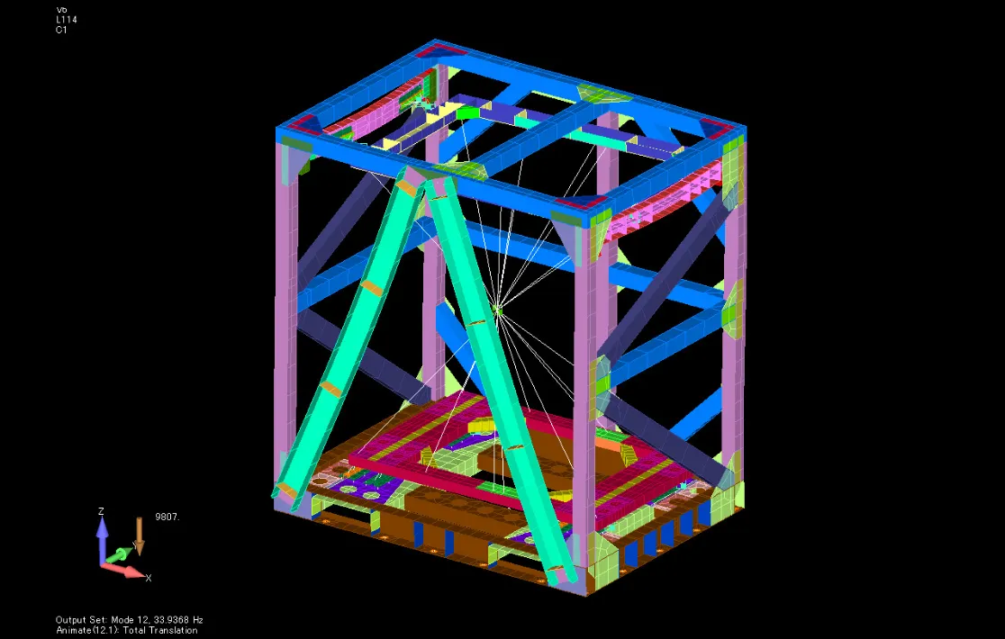 フレーム構造の振動解析（詳細シェルモデル）のイメージ